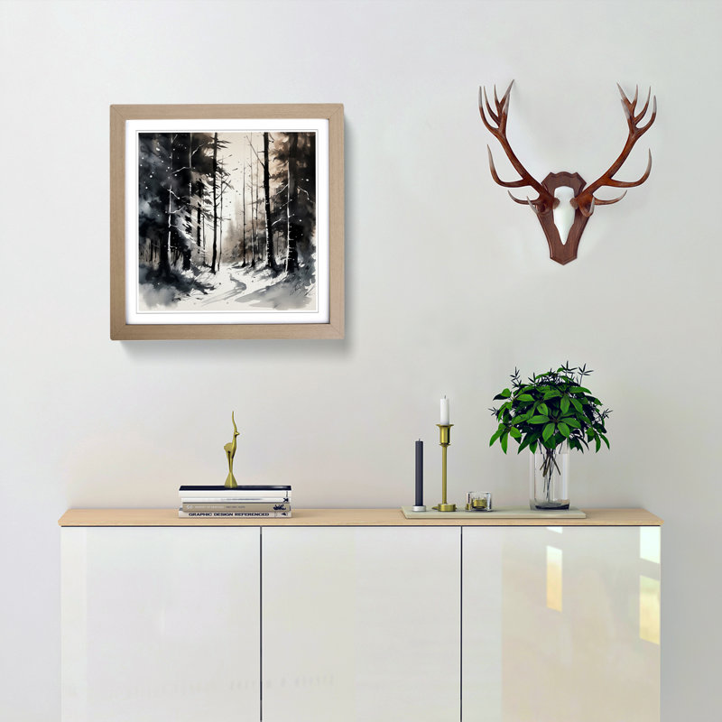 Winter Forest Ink Wash - Framed Print, Oak