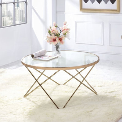 Table basse 1pc avec cadre à finition champagne et plateau en verre givré de style Mid-Century