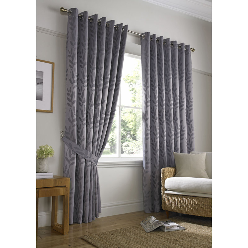 Becquere Ring Top Room Darkening Curtains, Silver, 116 W x 137cm D 