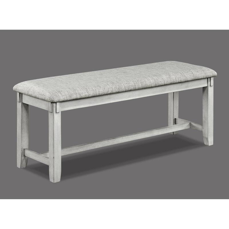 Banc en bois massif de style transitionnel avec une finition en bois de grève et un siège rembourré gris contemporain rembourré