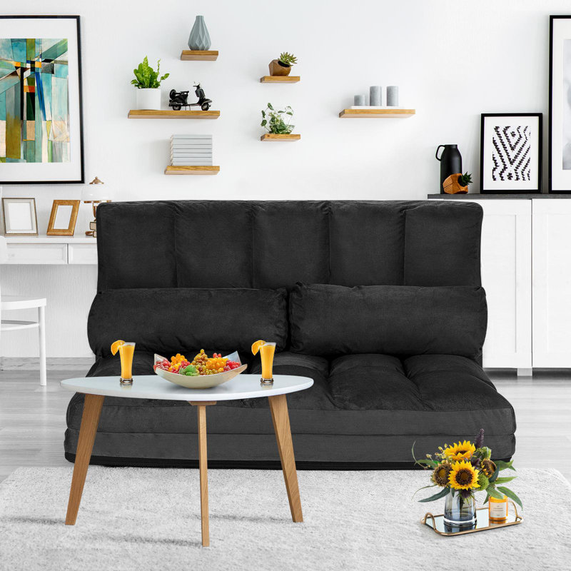 Fabricio Twin 48'' Upholstered Futon And Mattress, Black Faux leather