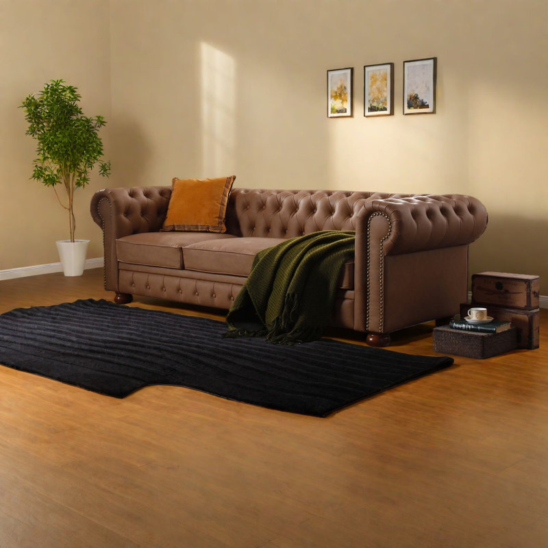 Canapé classique Chesterfield 3 places, similicuir brun, mobilier de salon élégant