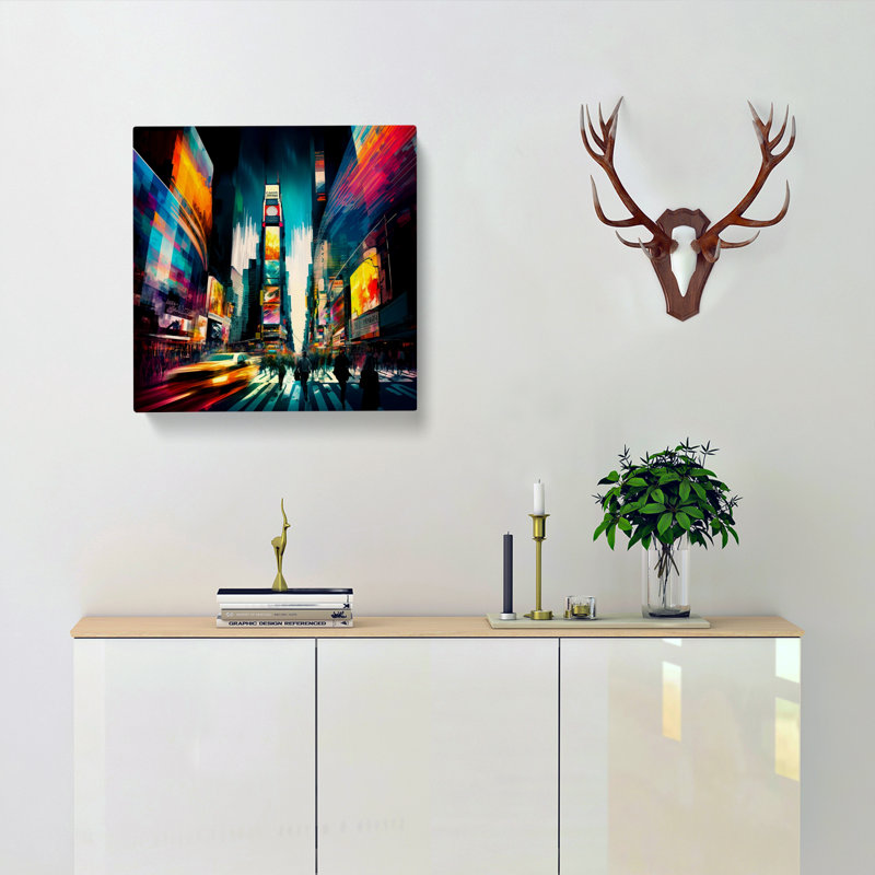 Times Square Abstract Expressionism No.1 - Wrapped Canvas - Framed Print