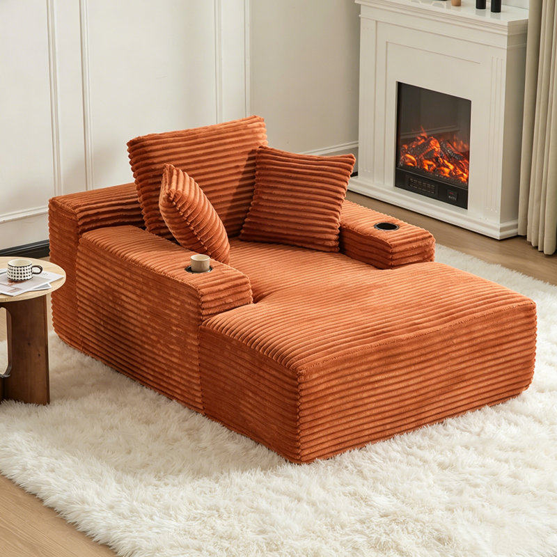 Chaise longue surdimensionnée rembourrée et désossée de 66,14 po avec coussin, Brun