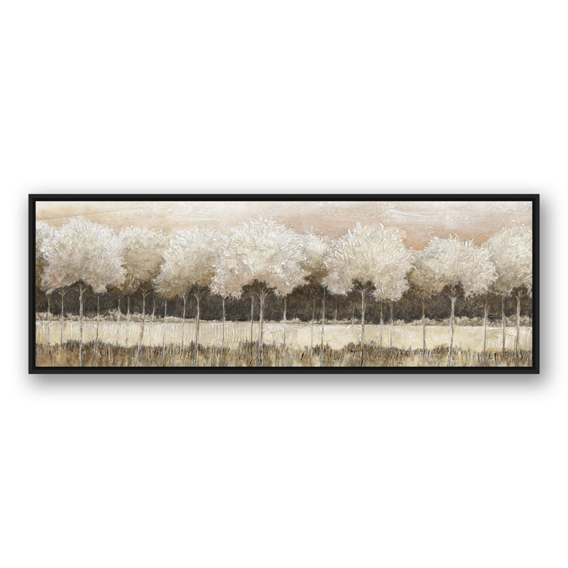 Paysage d'arbre neutre - Peinture, Toile à cadre flottant noir, H 21,75 po x l 61,75 po x P 1,75 po