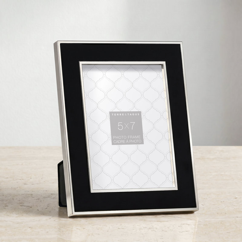 Liora 5 x 7 Black Enamel Metal Picture Frame with Silver-Tone Trim, Black