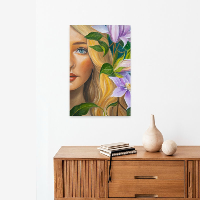 «Blonde Floral Portrait Dreamy Elegant Serene Nature Portrait», reproduction d'art murale, H 24 po x l 16 po