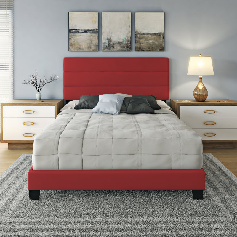 Piedmont Light Faux Leather Queen Platform Bed with Tufted Headboard