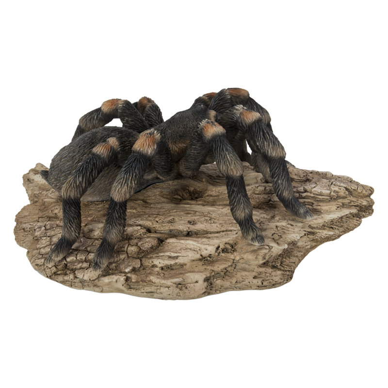 Realistic Black Polyresin Tarantula Statue on Rock