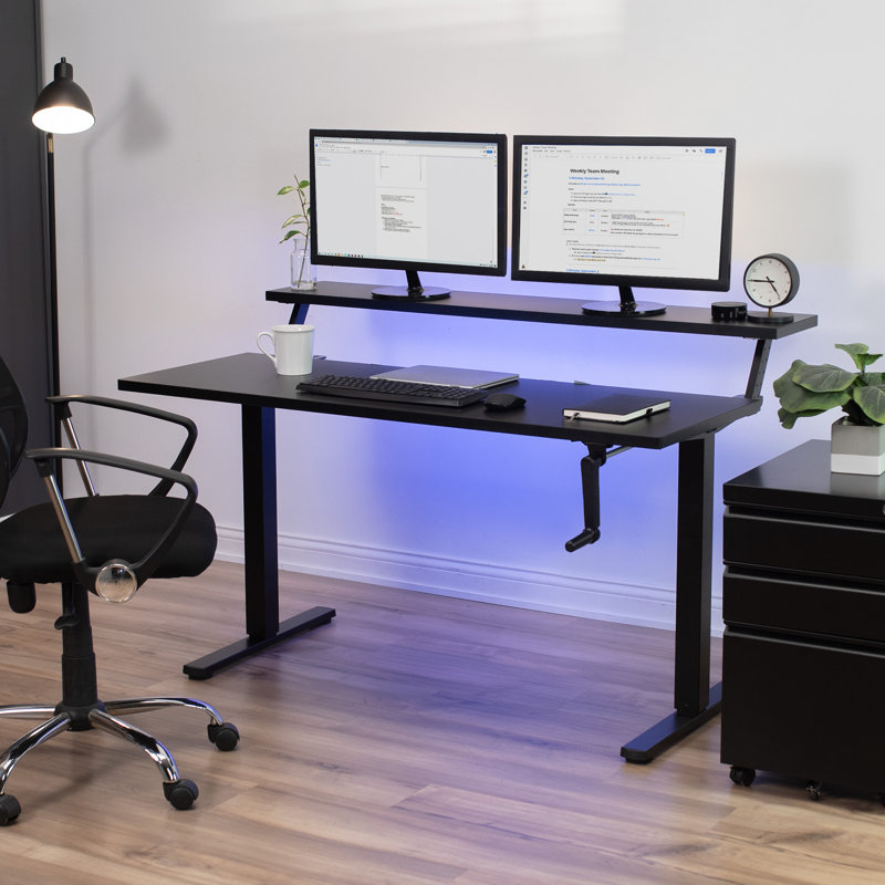 VIVO Dual Tier Manual Adjustable 55'' Black Standing Desk with Keyboard Tray