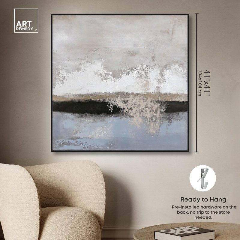 Abstrait neutre sur toile Graphite Profondeur II par Art Remedy, H 41 po x l 41 po x P 1,8 po, Cadre flottant noir