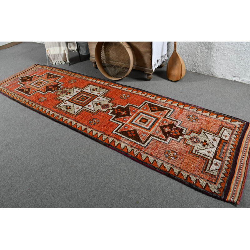 Tapis de couloir turc classique fait à la main dans des tons de terre pour un décor vintage et confortable brun / rouge