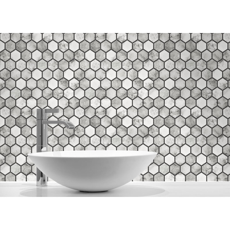 Rouleau de papier peint adhésif hexagonal 18 po x l 20,5 po Codi-Lee, Carrare / fer forgé