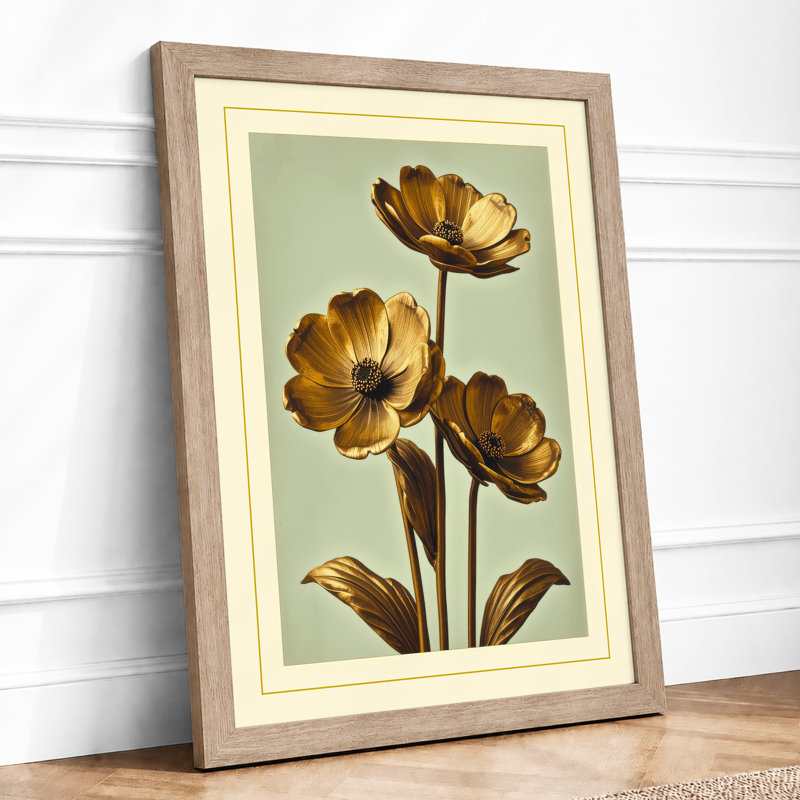 Golden Study Botanical - Framed Print, A2 - 59.4 x 42.0 cm, Oak