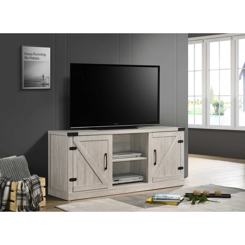 58" Wide TV Stand with 2 Open Shelves and 2 Cabinets, Dusty Gray