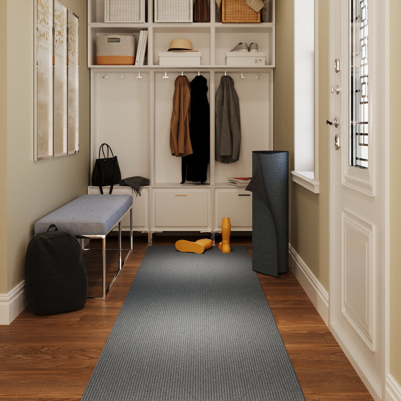 Extra-Long Custom-Length Non-Slip Runner Rug with Dirt-Trapping Grooves. Heavy-Duty, Absorbent, Stain-Resistant, and Washable. Perfect for Entryways, Hallways, and Offices, Gray.
