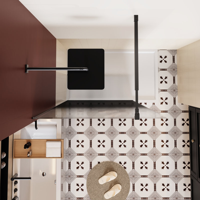 34 In W X 72 H Shower Door, Single Glass Panel, Black Gradient Tempered With Stainless Steel Rod, Simple Structure, Easy Installation, , Stain - , Extra Adjustable Aluminum Bar, Seamless Design Fixed
