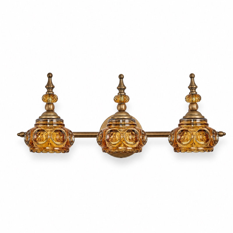 Éclairage de meuble-lavabo à trois lumières de style rétro, Ambre, Laiton, 3 lumières