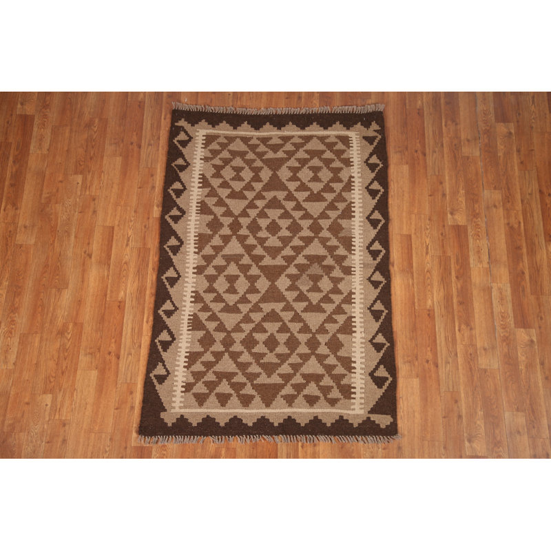 Reversible Wool Kilim Brown Area Rug 3x5