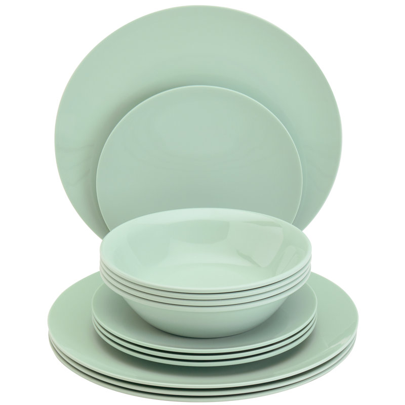 Mint Green Melamine 12-Piece Dinnerware Set, Service for 4