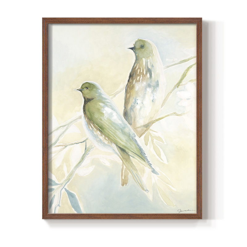 «LoveBirdsPaintingon», reproduction d'art encadrée - Bois massif, H 21 po x l 17 po, Noyer