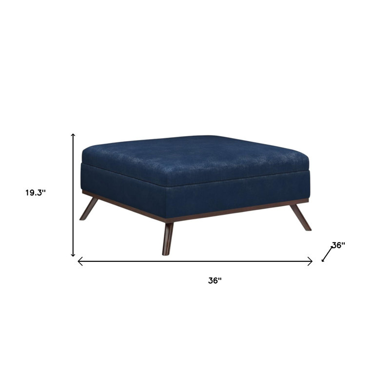 Pouf cocktail de 91 cm (36 po) en similicuir bleu foncé et brun avec rangement
