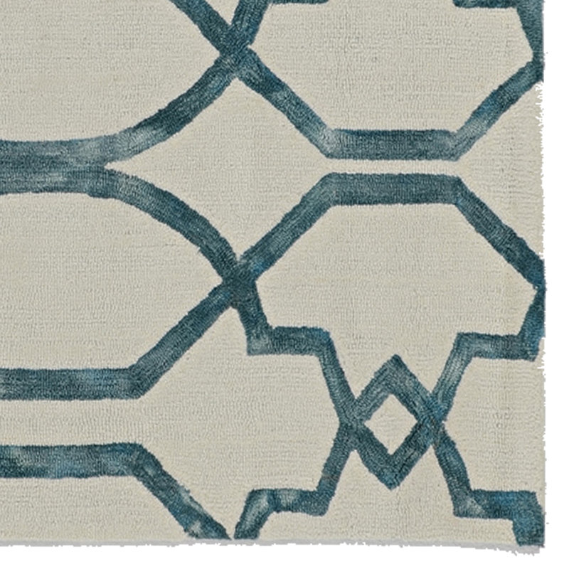 Tapis fait à la main bleu aztèque Equelle, Rectangle 5 pi x 7 pi