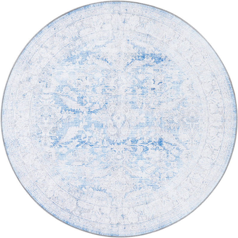 Tapis traditionnel bleu pâle Alush, Rond 3 pi 6 po