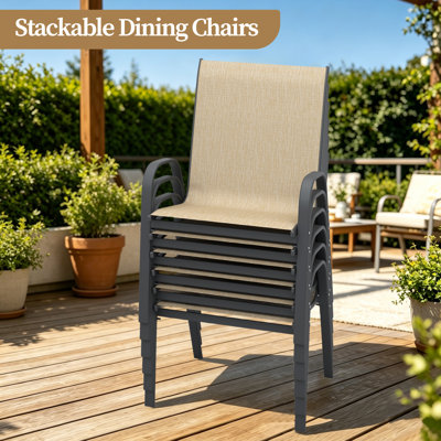 Ensemble de salle à manger d'extérieur pour 6 personnes, table de salle à manger en Hdpe de 59,1 po et chaises empilables, ensemble de salle à manger toutes saisons pour la pelouse, le jardin et la cour