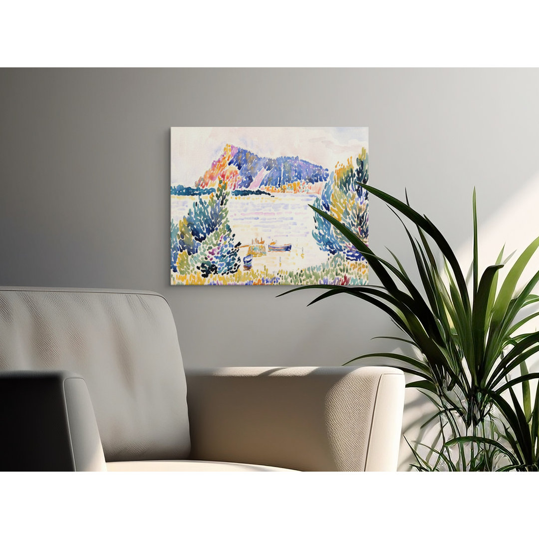 Vibrant Coastal Landscape Canvas Print, Mediterranean Watercolor Painting Art, Colorful Fauvist Wall Decor, Unique Home Art Gift