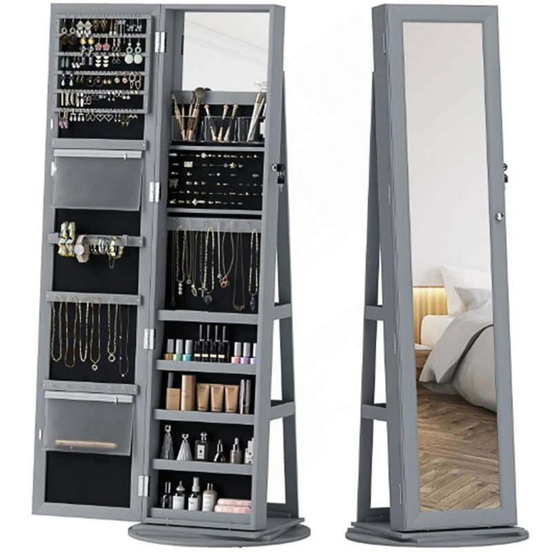Robust Mirror,360° Swivel Full-Length Mirror,With Storage Shelves