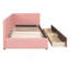 Lit de jour rembourré avec 2 tiroirs de rangement, structure de canapé-lit simple, sans sommier, tissu en lin (rose)-1627320752