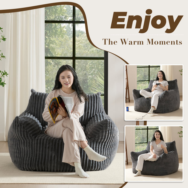 Bean bag chair comes with a spacious size, corduroy loveseat., Dark Grey Cotton Blend