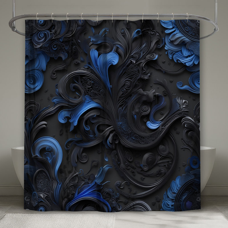 Rideaux de douche Intricate Blue Black Swirls, L 70 po x H 93 po