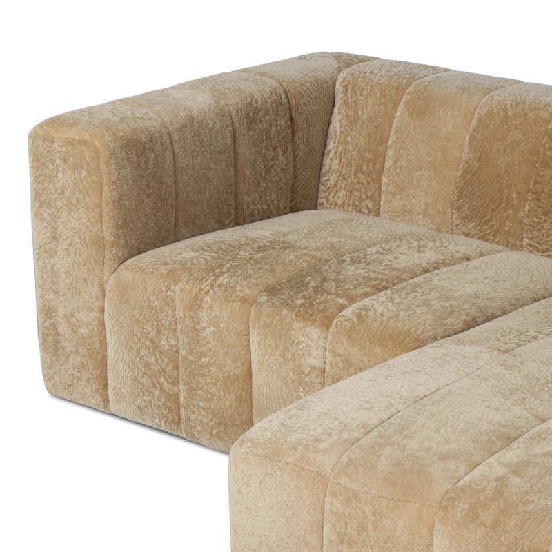 Curteria Upholstered Genuine Fur L-Shaped Sofa & Chaise, 28.5" H x 90" W x 68" D, Right Hand Facing