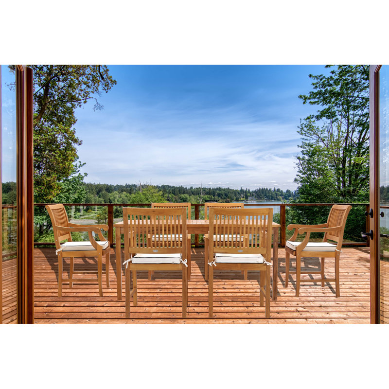 Ensemble de salle à manger rectangulaire 7 pièces bistro en bois de teck 7 pièces comprenant 6 fauteuils