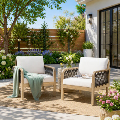 Élégant fauteuil club d'extérieur en bois d'acacia avec corde tissée à la main, ensemble de 2, parfait pour la détente sur le patio et le balcon