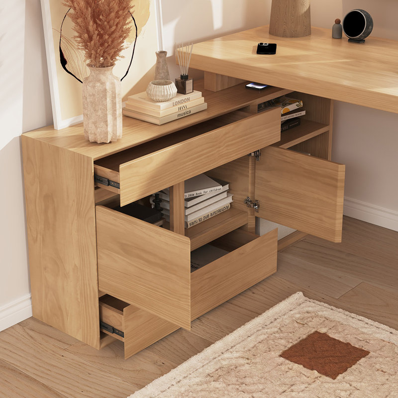 Bureau rectangulaire en bois massif avec 2 tiroirs Burlywood, H 29,53 po x l 62,99 po x P 47,24 po