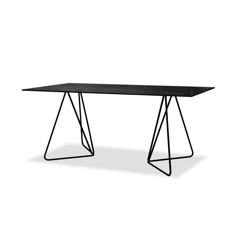 Glass Top Metal Base Dining Table, Black