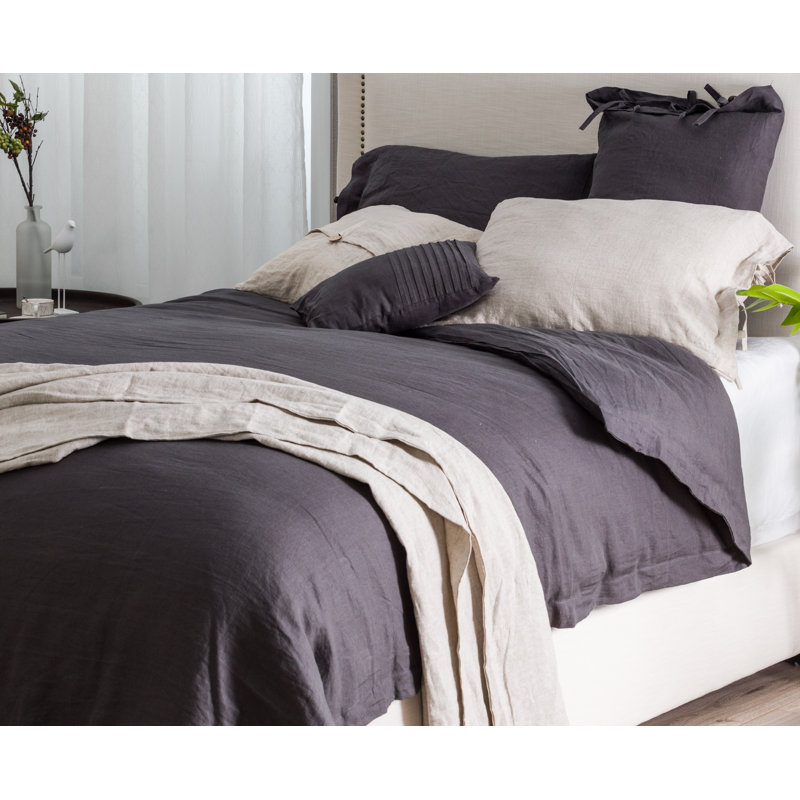 Stone Washed Pure Linen Duvet Cover Set, White, Queen Duvet Cover + 2 Shams