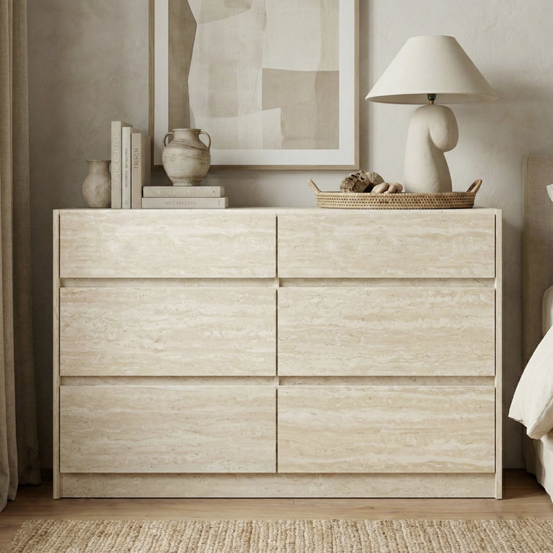 Saisha 6 Drawer 46.5'' W Double Dresser, Travertine