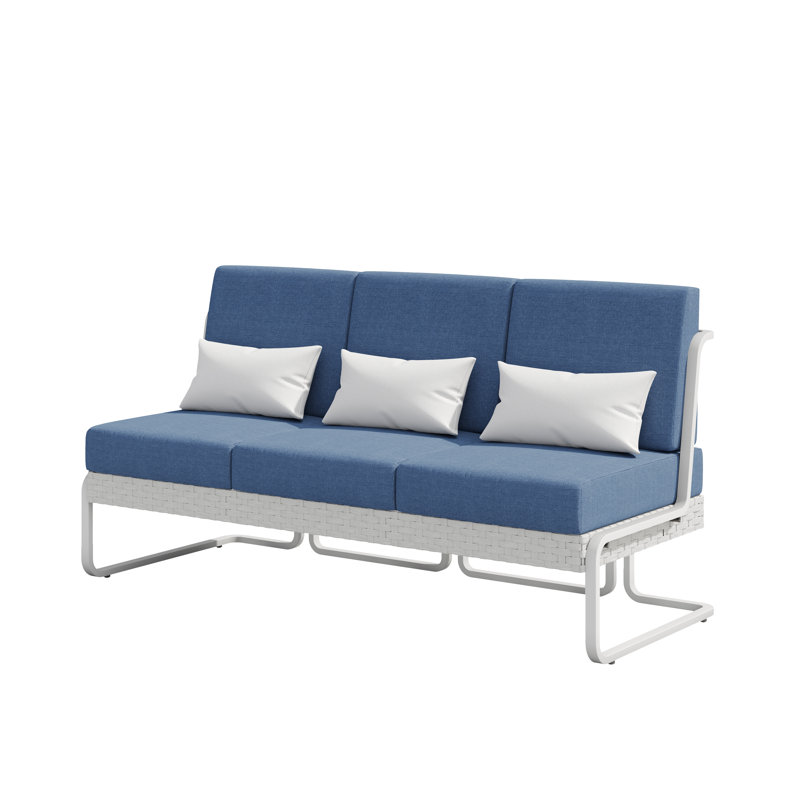 Aluminum & Wicker Outdoor Sofa With Cushions & Pillows