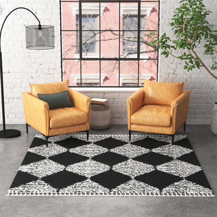 Tapis géométrique noir / blanc Rodney