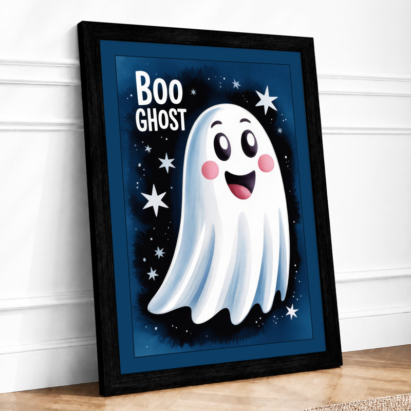 Cheerful Halloween Ghost Novelty - Framed Print, A1 - 84.1 x 59.4 cm, Black