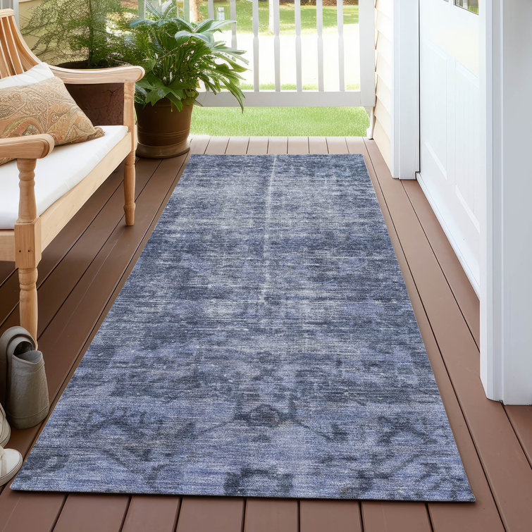 Machine Washable Indoor/Outdoor Christain ACN1228 Navy Rug