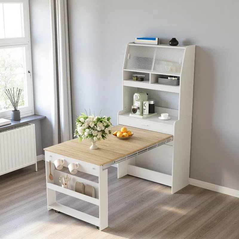 Garde-manger 69 po multifonctionnel avec huche et table de salle à manger pliable, Noyer