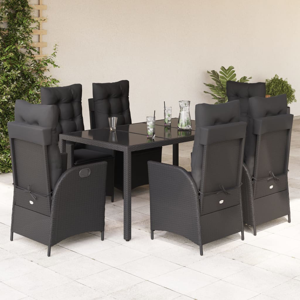 Vidaxl 7-Tlg. Garten-Essgruppe Mit Kissen Schwarz Poly Rattan