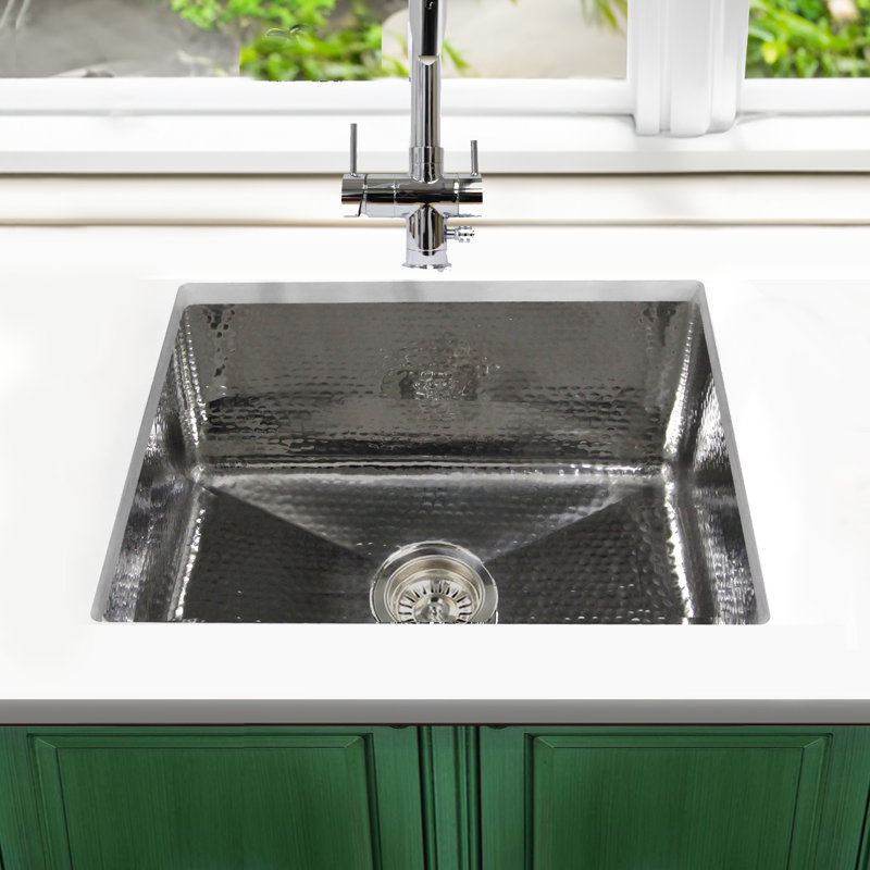 Brightwork Hand Hammered 23" L x 18" W Undermount Kitchen Sink