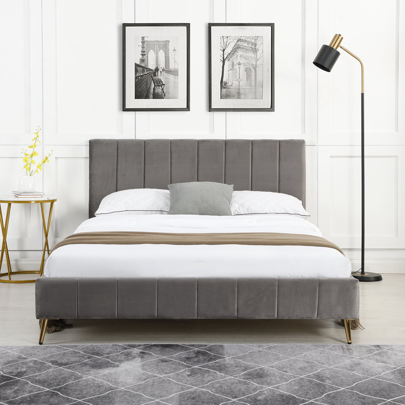 Leia Upholstered Bed, Grey, Double (4'6)