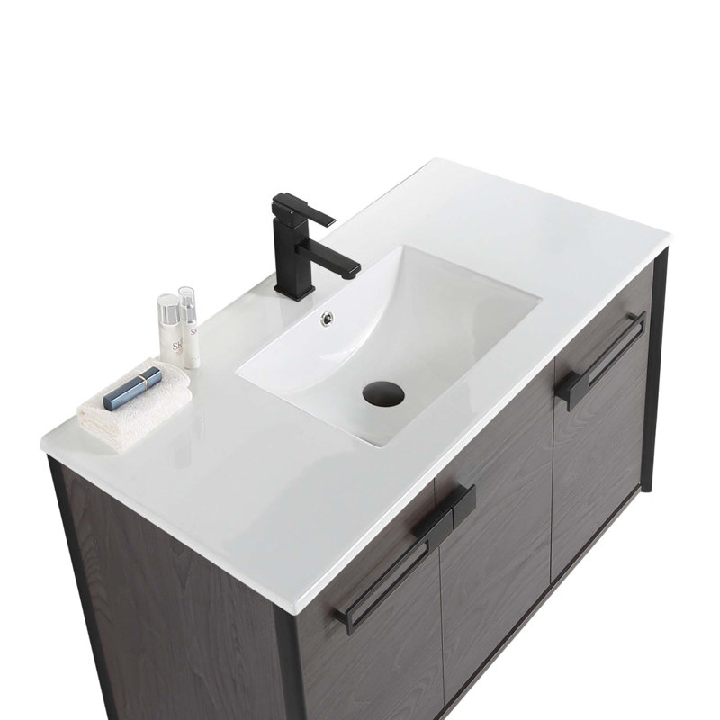 Meuble-lavabo simple l 42 po x P 18,31 po x H 23,25 po, Chêne noir, Noir mat